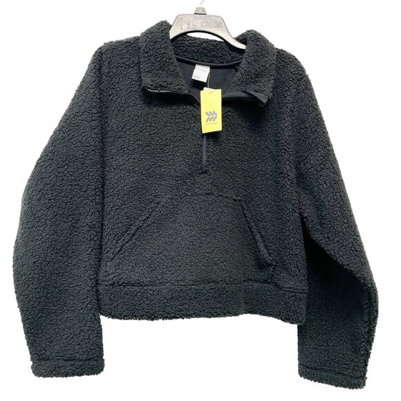All In Motion Women's Black Sherpa Half Zip Hooded Pullover Sweatshirt Large - Picture 2 of 5